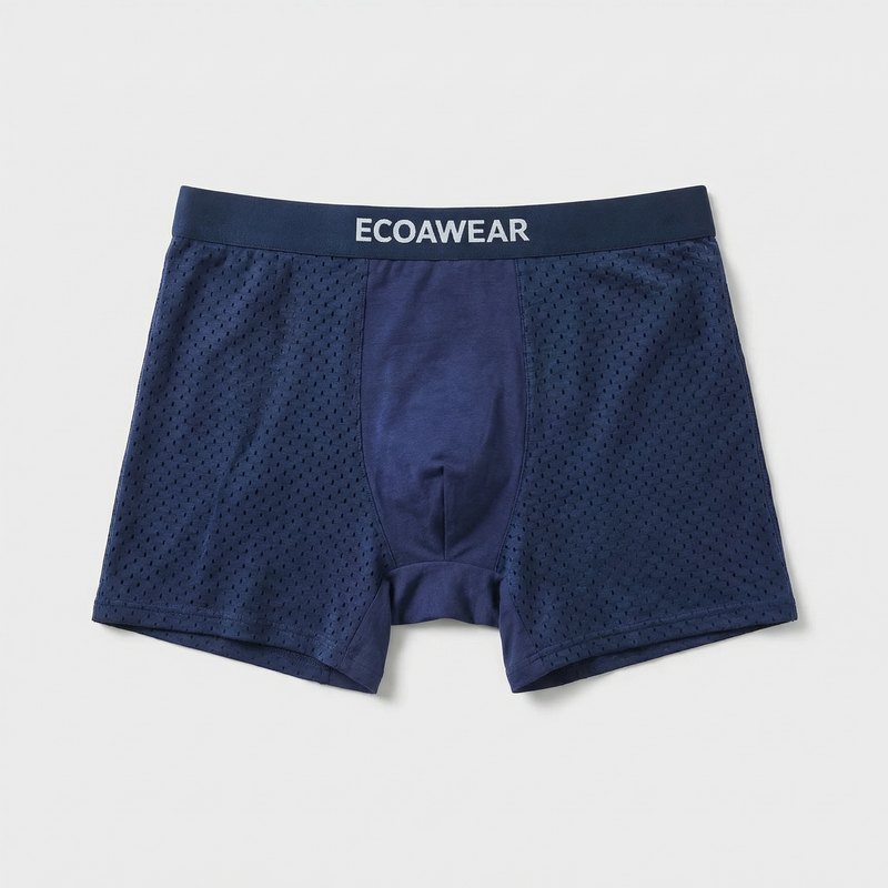 Navy bamboo boxer, breathable fabric close-up