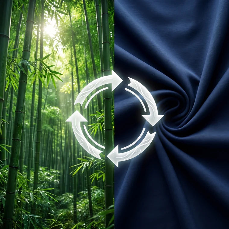 Bamboo forest and navy textile with looped arrows